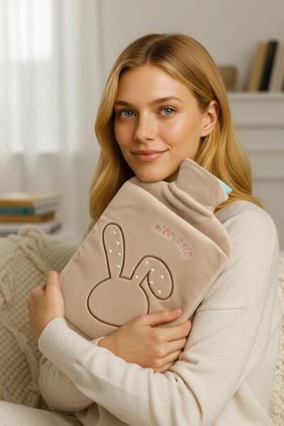 Lasve 2 Lt New Season Hot Water Bag with Rabbit Pattern and Pearl Detail