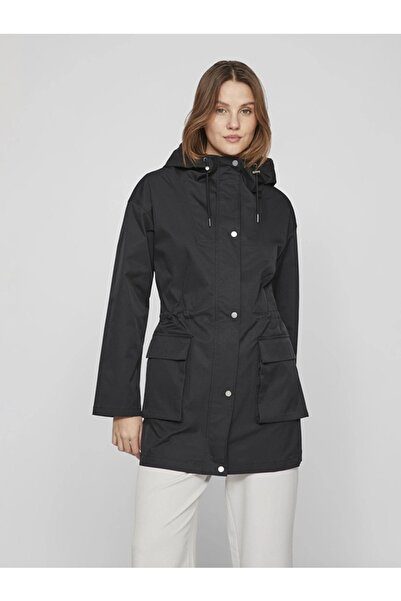 VILA Vikara hooded parka jacket with pockets, Black, 40