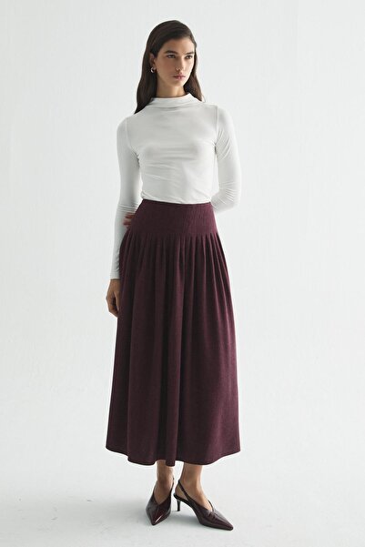 Zeyyen YÜN DOKULU SIK PİLELİ ETEK BORDO