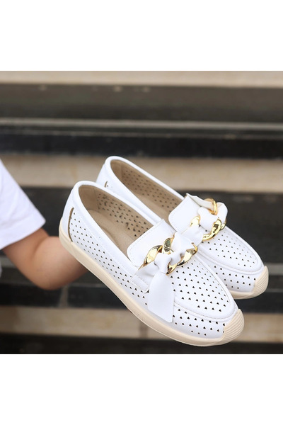 ZENGEZUR MALL Mtxdpn Riwan White Leather Ballerina Shoes (154900) (Size: 36)