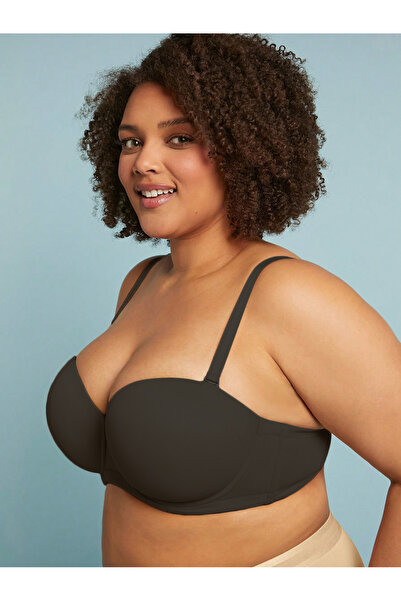 MİSTİRİK Lenola Model Curve Large Size Strapless Padded Bra Black Color