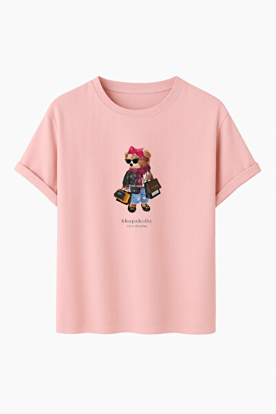 DK DAKSEL Γυναικείο μπλουζάκι Teddy Bear με τύπωμα Κόκκινο Χρώμα oversized