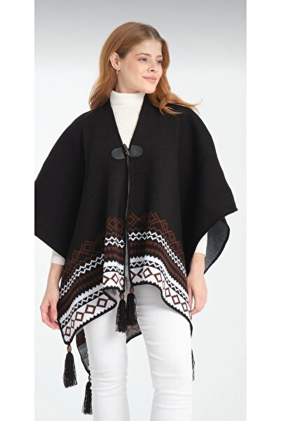 Minii Tuhafiye Fisherman's Stitch Ethnic Patterned Poncho, Knit Poncho, Outer...