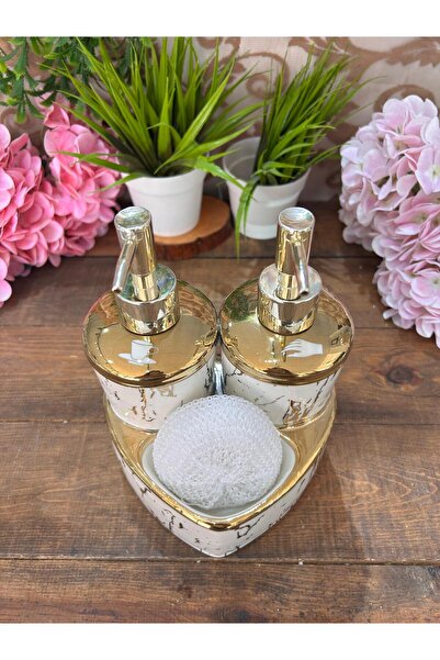 Bahar Home Avc Gold Detail White 2-Pack Liquid Soap Dispenser