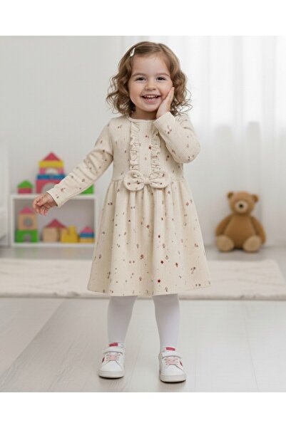 Ege Bebek Φόρεμα με βολάν με σχέδιο από φελλό εκρού για κορίτσια, ελαφρύ 2-3-4-5-6 ετών Φόρεμα |   Βαμβακερό & Άνετο l