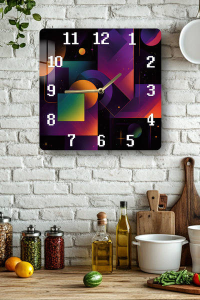 kutuTR 3D Looking Tempered Glass Square Clock – Geometric Neon Space Pattern ...