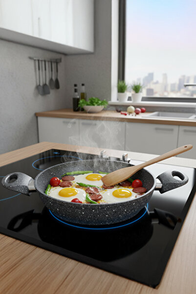 FİTHOME 24 cm Large Size Chef Quality Fireproof Non-Stick Granite Cast Iron Pan