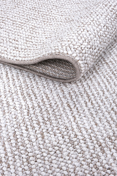 Kupon Halı Bej Beyaz İskandinav Bukleli Bohem Salon Koridor Mutfak Çocuk Otur...