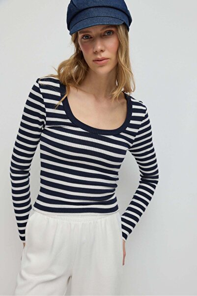 No Matter What Langärmelige, gestreifte Bluse mit V-Ausschnitt