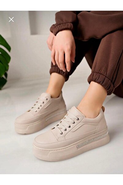 FLORİN Krem Çift Taban Taşlı Spor Ayakkabı