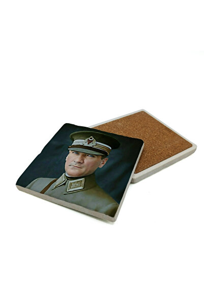 Sadrazam Ataturk Printed Natural Stone Coaster 10cm X 10cm |   Krt-102