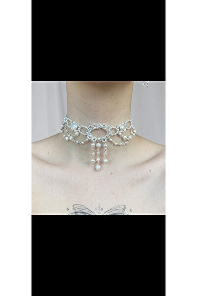 SHİNELİZE Tasarım el yapımı gerçek inci detaylı choker gelin kolye