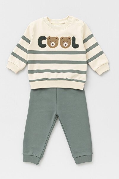 dinamik çocuk Baby Boy Cool Teddy Bear Süzene Embroidered Transitional 2-Thread Top and Bottom 2-Piece Set 3-6-9-12 Months Old