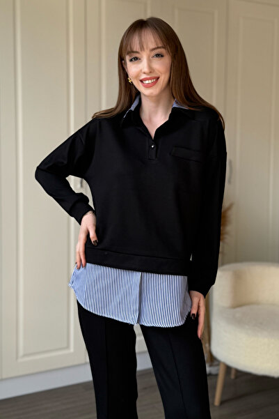 Dilay Gökoğlu Butik Shirt Detailed Polo Neck Buttoned Trousers Set