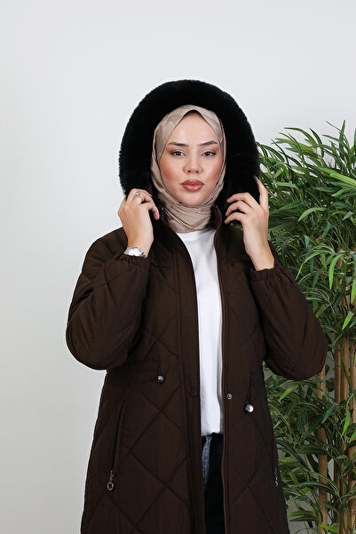 Lamia Giyim Aysema Kürklü Şişme Mont Kahve