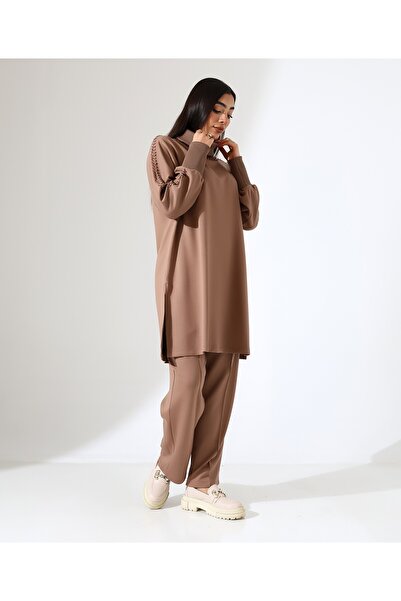 Fi'l Arz Fashion Soft Textured Knitwear Detail Two Piece Set