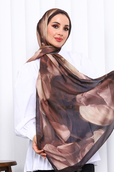 İmajButik Black Patterned Soft Digital Shawl