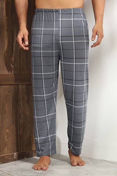 Serena Men's dark gray pajama pants with checkered pattern - loose fit - big size