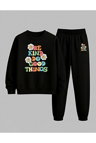 LORVEX Swea tricou pentru fete - Set de trening cu gât rotund BE KIND DO impr...