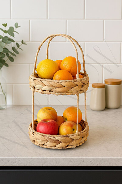 NEWNOW Coș cu două etaje din răchită pentru fructe și legume – Suport de prez...