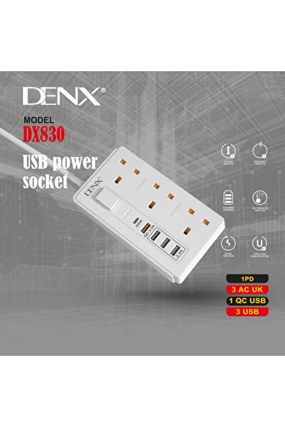 Denx وصلة كهربائية بطول 5 متر، 3250 واط، مخرج PD سريع DX830