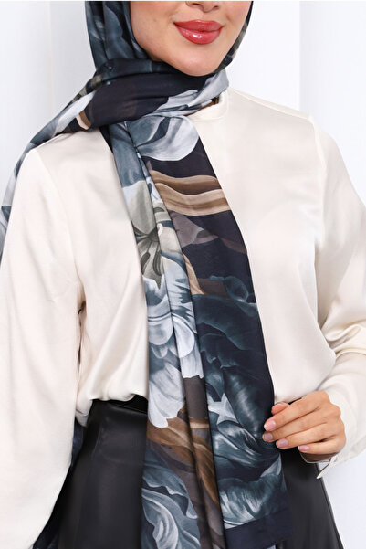 İmajButik Emerald Green Patterned Soft Digital Shawl