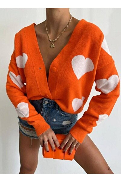 Modafeminen Knitwear Cardigan Tr0178 Orange