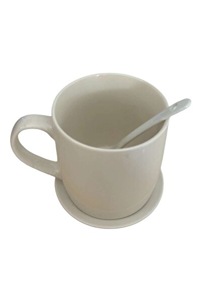 Manolex Ceramic Christmas Mug Set with Lid and Spoon, 350 ml, White/Gold