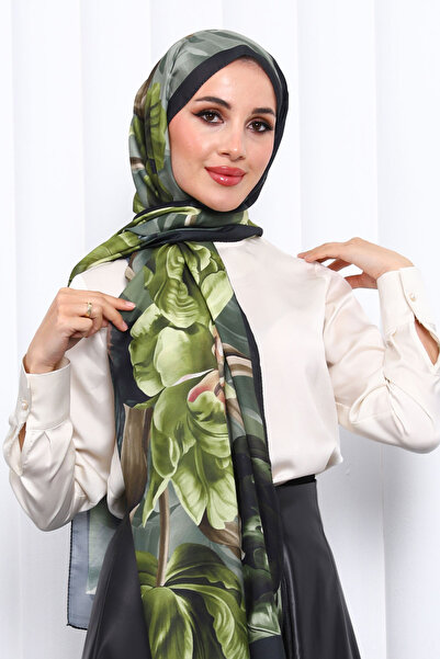 İmajButik Oil Green Patterned Soft Digital Shawl