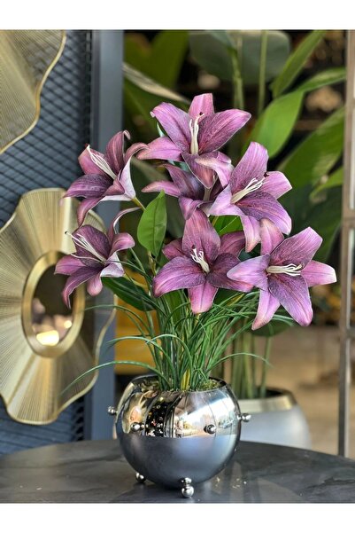 TASARIMHMODA Yapay Lilyumlu Gümüş Vazo No:4