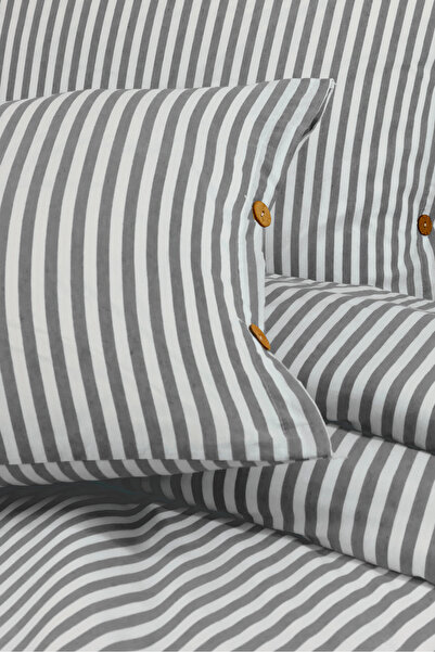 Magnolia طقم غطاء لحاف مزدوج مخطط بوهيمي - بأزرار خشبية، مع ملاءة مرنة، مصنوع...