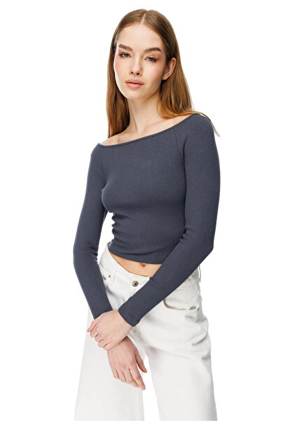 Alexa Dash Rippstrickbluse mit V-Ausschnitt und langen Ärmeln