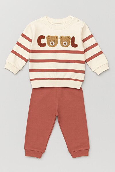 dinamik çocuk Baby Boy Cool Teddy Bear Süzene Embroidered Transitional 2-Thread Top and Bottom 2-Piece Set 3-6-9-12 Months Old