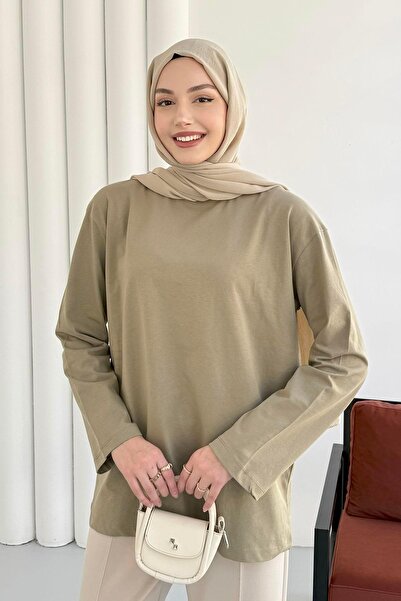 Modaensarbutik Uzun Kollu T-Shirt-HAKİ YEŞİL