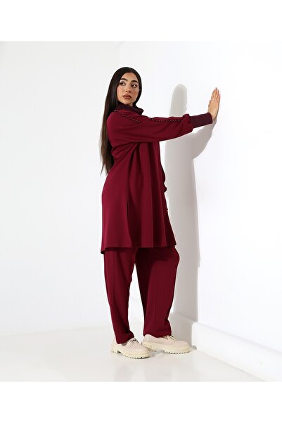 Fi'l Arz Fashion Soft Textured Knitwear Detail Two Piece Set