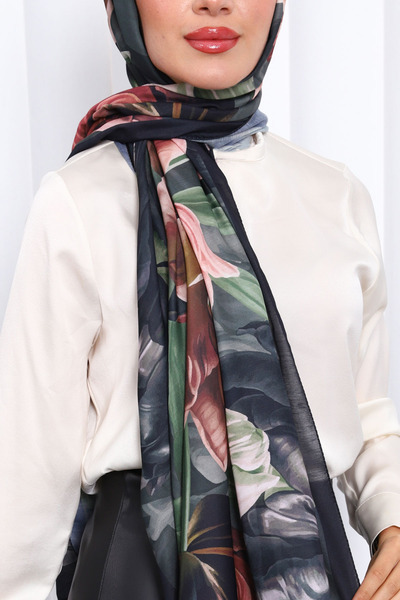 İmajButik Black Patterned Soft Digital Shawl