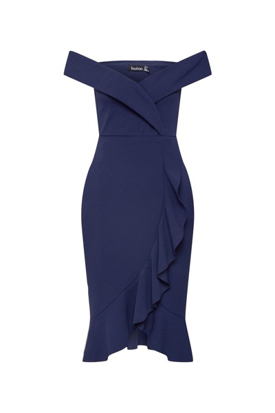 BOOHOO Bardot Dress With Ruffle Detail Women