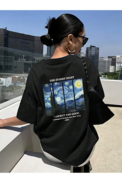 Printiva Zenrova Unisex Oversize VAN GOGH Baskılı Pamuklu Bisiklet Yaka Kısa ...