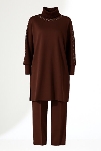 Fi'l Arz Fashion Soft Textured Knitwear Detail Two Piece Set