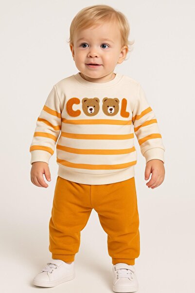 dinamik çocuk Baby Boy Cool Teddy Bear Süzene Embroidered Transitional 2-Thread Top and Bottom 2-Piece Set 3-6-9-12 Months Old