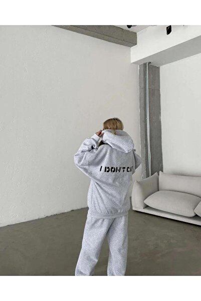 RAWEA FASHİON Embroidered Three Thread Sweat Suit - Gray