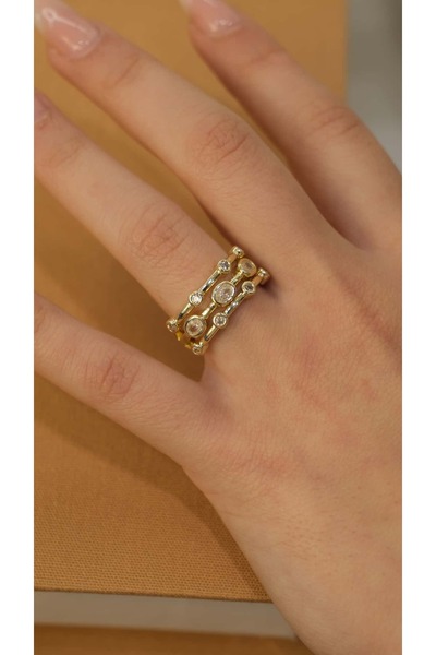Jerie Gold Zircon Stone Triple Appearance Adjustable Ring
