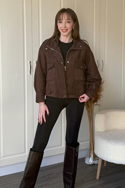 Dilay Gökoğlu Butik Еластично суедно модно кафяво яке