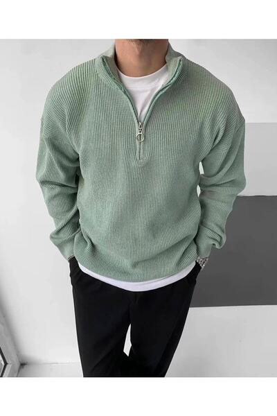 Fua Shop Ανδρικό πουλόβερ Σελανίκη με πλεκτό γιακά με μισό φερμουάρ κοτλέ