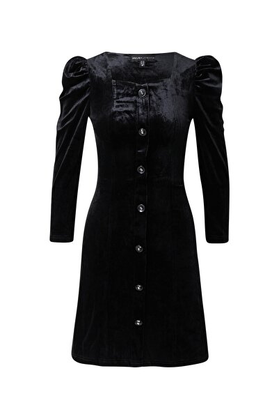 MELA LONDON Velvet Puff Sleeve Button Down Dress Dress Women