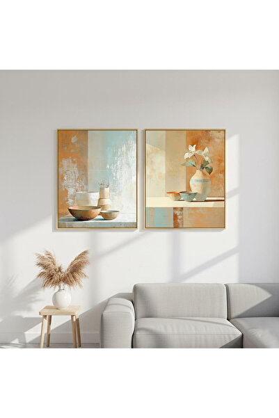 Linacci Set of 2 Gold Metal Frame Cobalt Colorful Flower Glass Paintings