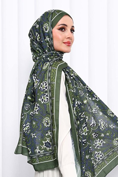 İmajButik Emerald Green Patterned Soft Digital Shawl