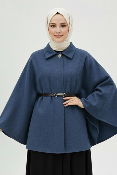 İmajButik Indigo Belted Cashmere Poncho