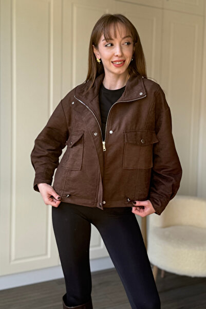 Dilay Gökoğlu Butik Еластично суедно модно кафяво яке