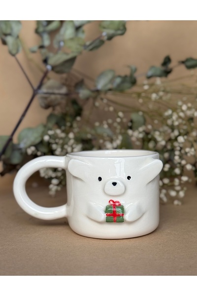 Blos Ceramic Yılbaşı Temalı El Yapımı Seramik Ayı Kupa - 225ml